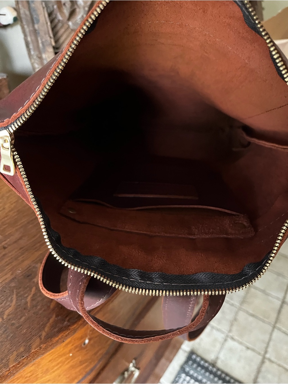 Portland Leather Cognac Laptop Backpack Bag - Picture 4 of 4